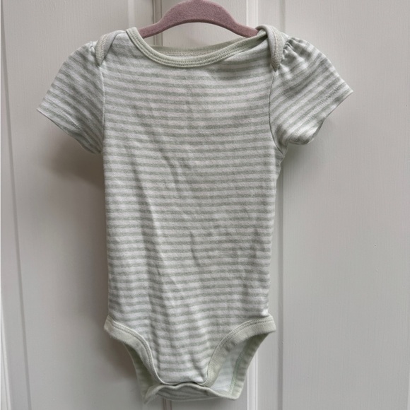 Cloud Island 12M Girls Green & White Stripe Ruched Short Sleeve Onesie Bodysuit - Picture 1 of 5